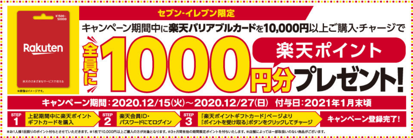 楽天ポイントギフトカード バリアブルカード1万円以上で1000円分プレゼント ずぼらなワーキングマザーのお得生活