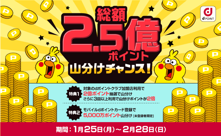 Dポイントクラブ 総額2 5億ポイント山分けチャンス 1 25 2 28 エディオン マツキヨ マックで3店舗達成 ずぼらなワーキングマザーのお得生活